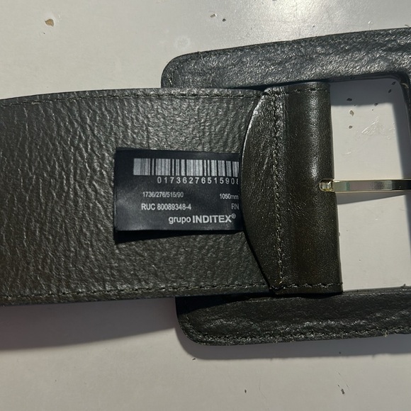 NWOT. Zara Olive Green Leather Belt with Square Buckle. Size 34. main image 7